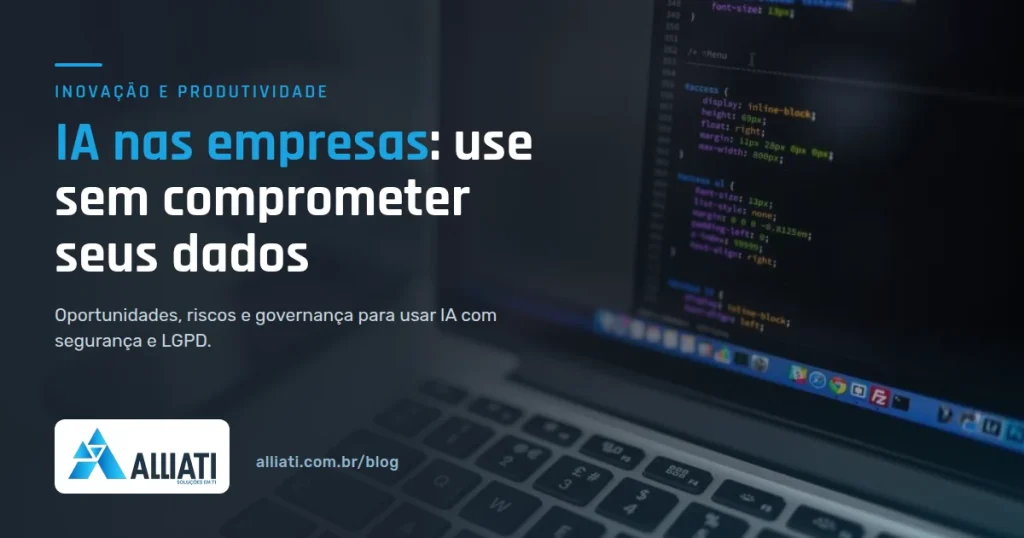 IA corporativa: notebook com código na tela representando inteligência artificial nas empresas