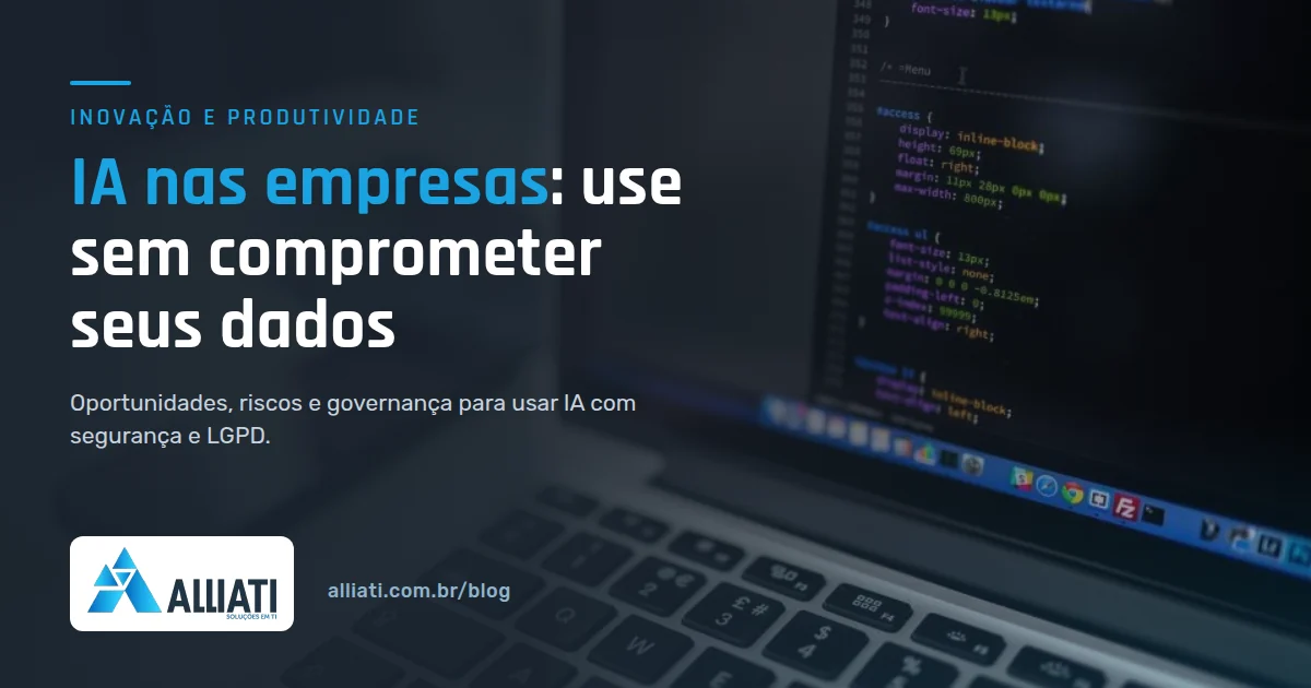 IA corporativa: notebook com código na tela representando inteligência artificial nas empresas